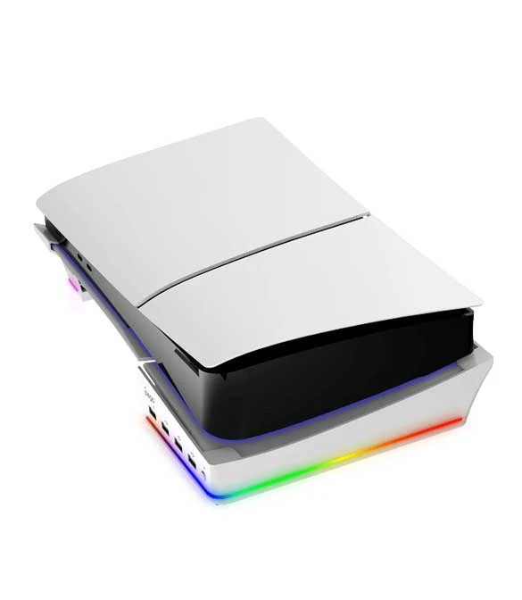 iPega For PlayStation 5 slim stand portable flat stand with 4 USB ports RGB lights for PS5 Slim iPega For PlayStation 5 slim stand portable flat stand with 4 USB ports RGB lights for PS5 Slim